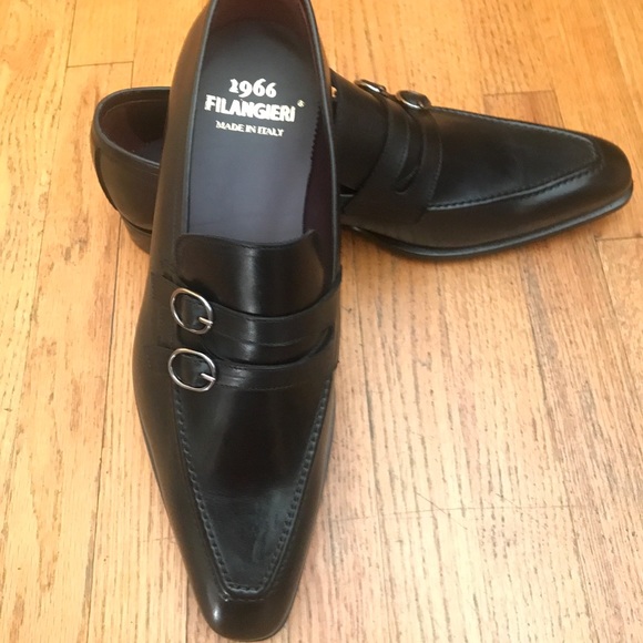 Black all leather double monk slip on main image 6